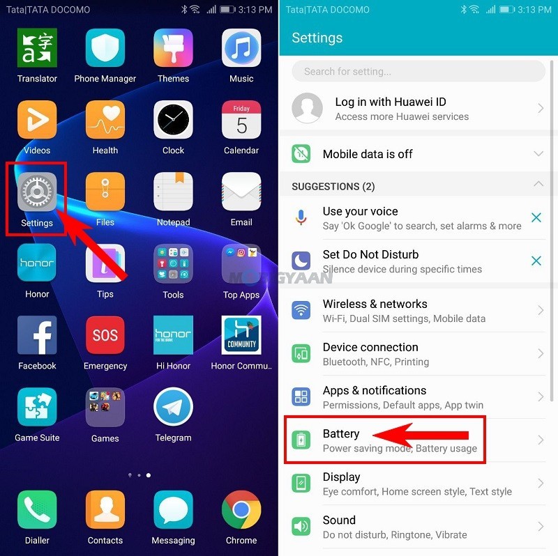 How to show battery percentage on Honor View 10 Guide 1