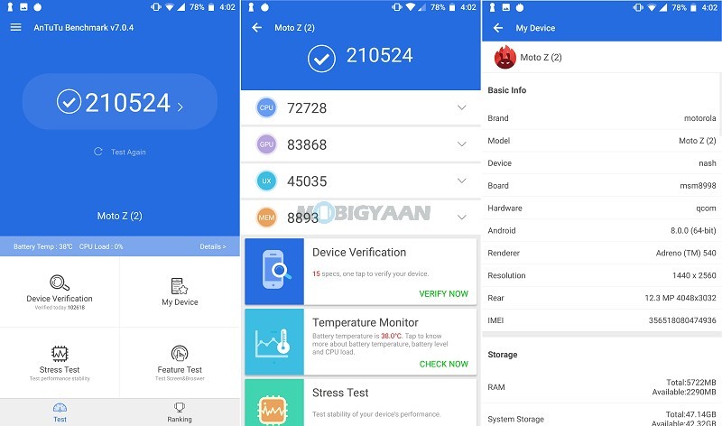 Motorola Moto Z2 Force Performance Benchmarks AnTuTu