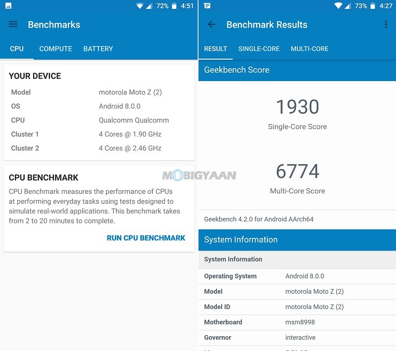 Motorola Moto Z2 Force Performance Benchmarks Geekbench 4 1