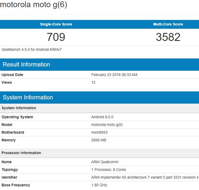 moto g6 geekbench