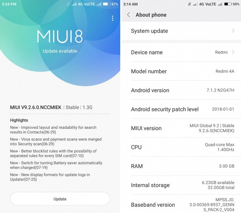 xiaomi redmi 4a miui 9 2 6 update