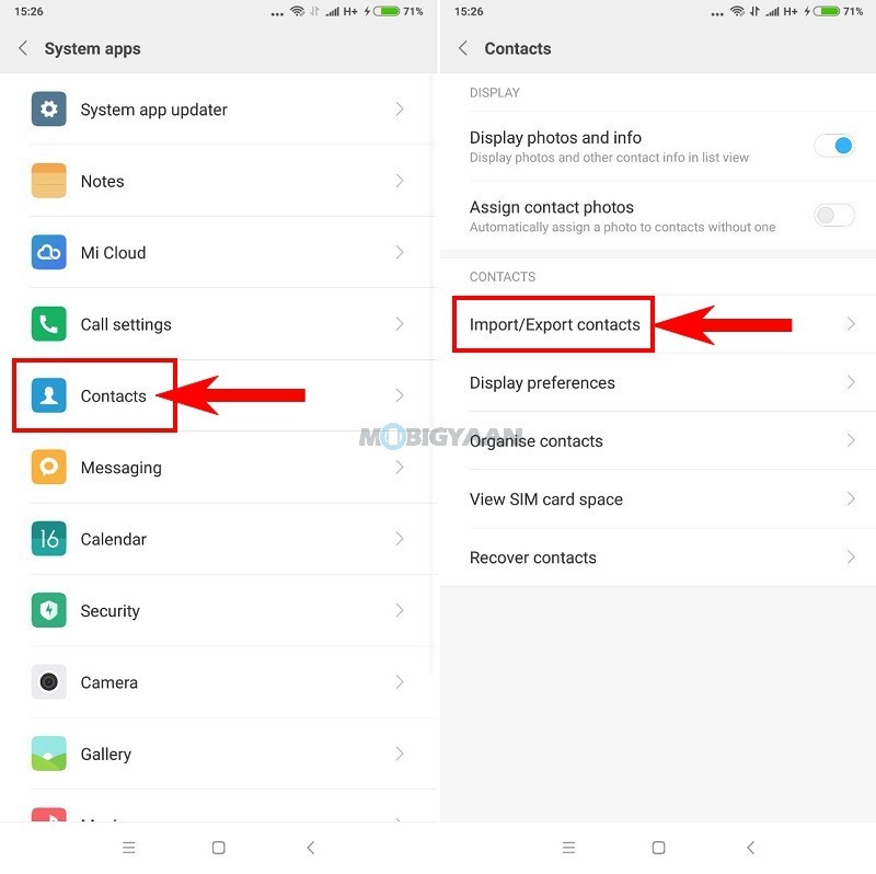 import export contacts on redmi note 6 pro