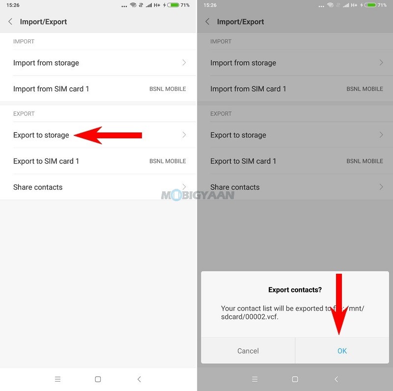 import export contacts on redmi note 6 pro