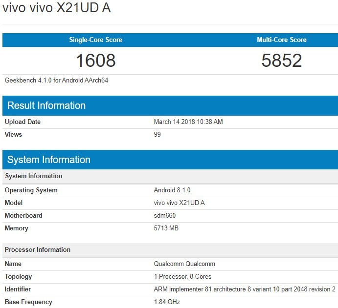 vivo x21 ud geekbench