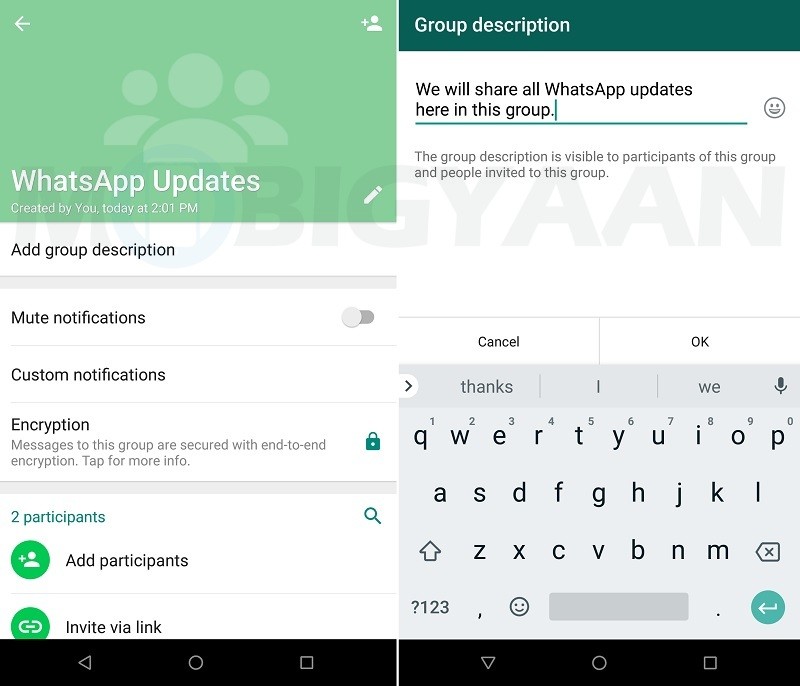 whatsapp group description call switching update android 1