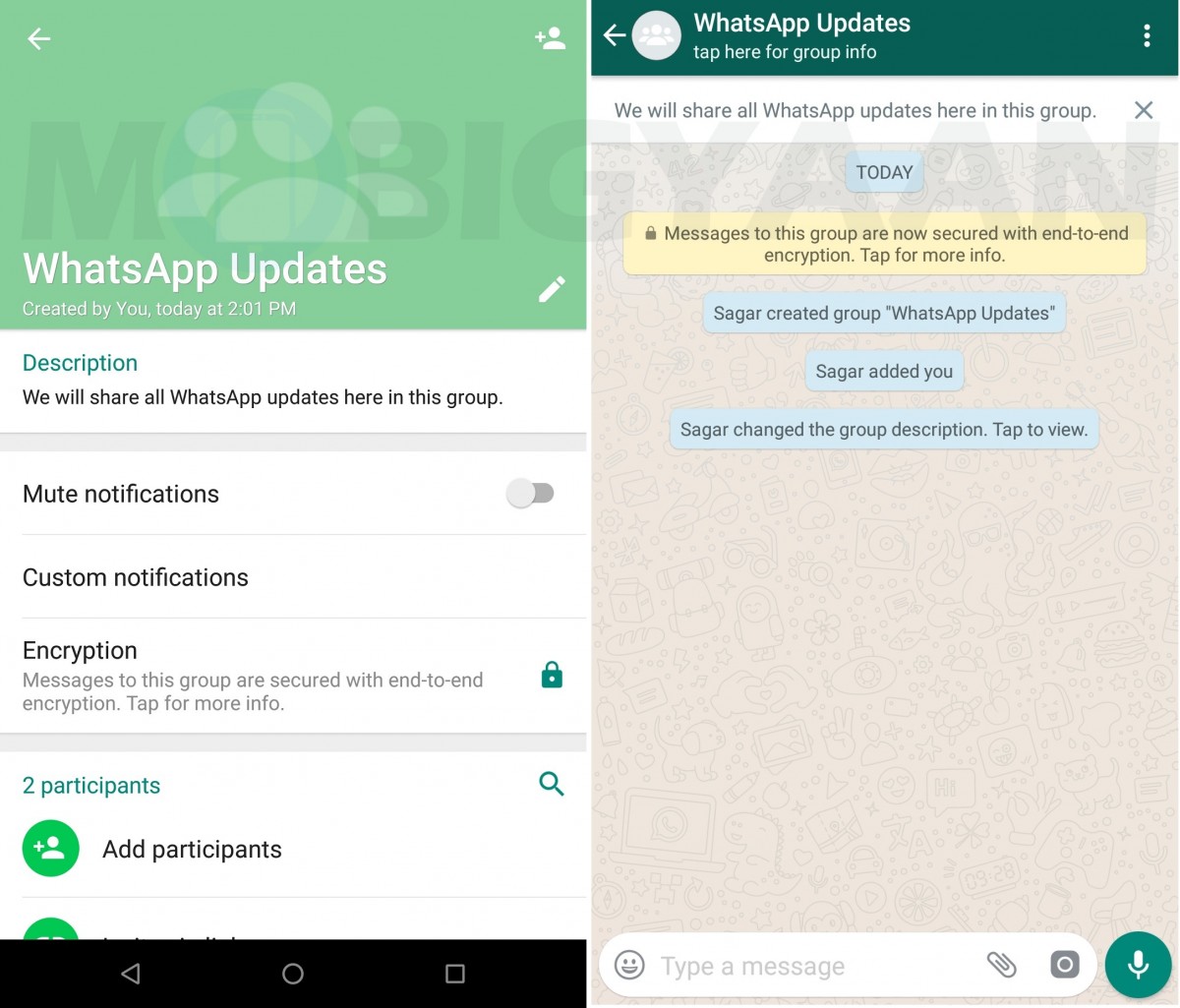 whatsapp group description call switching update android 2