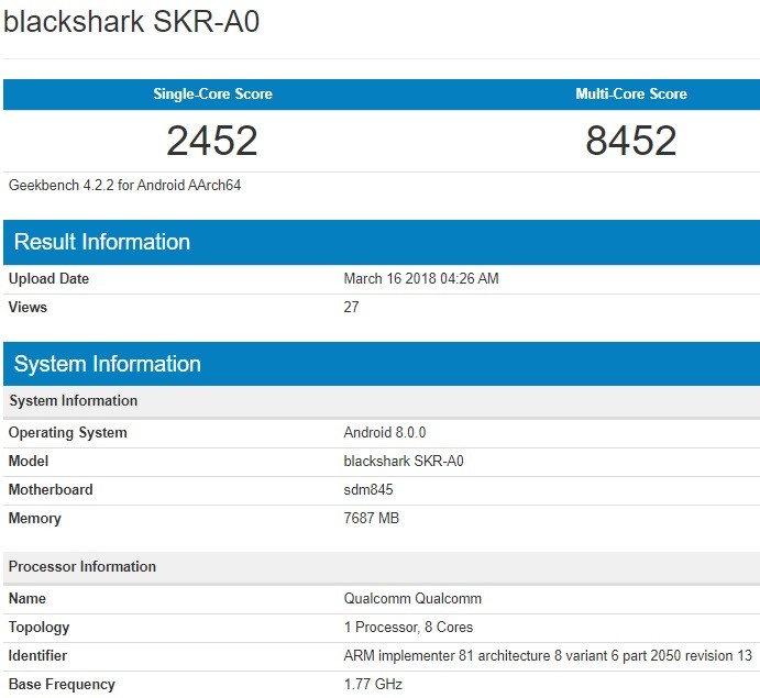 xiaomi blackshark geekbench