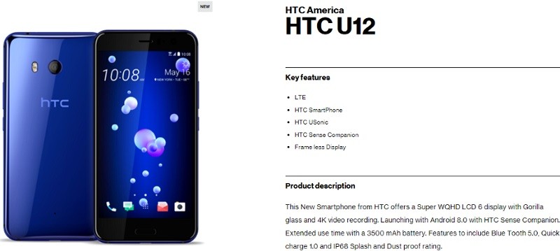 htc u12 specs verizon