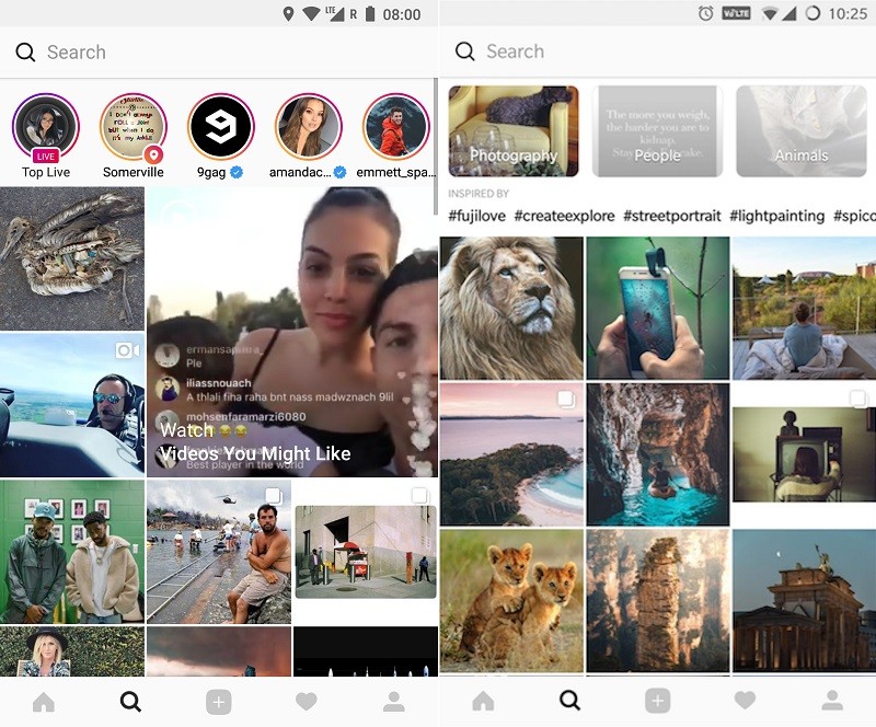 instagram explore tab redesign test 2