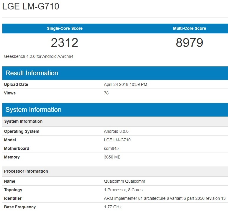 lg g7 thinq specs geekbench