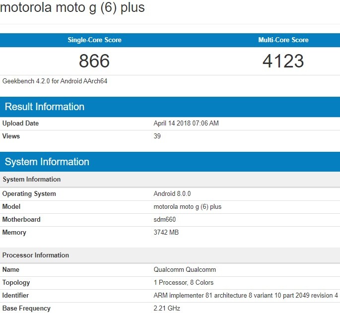 moto g6 plus geekbench