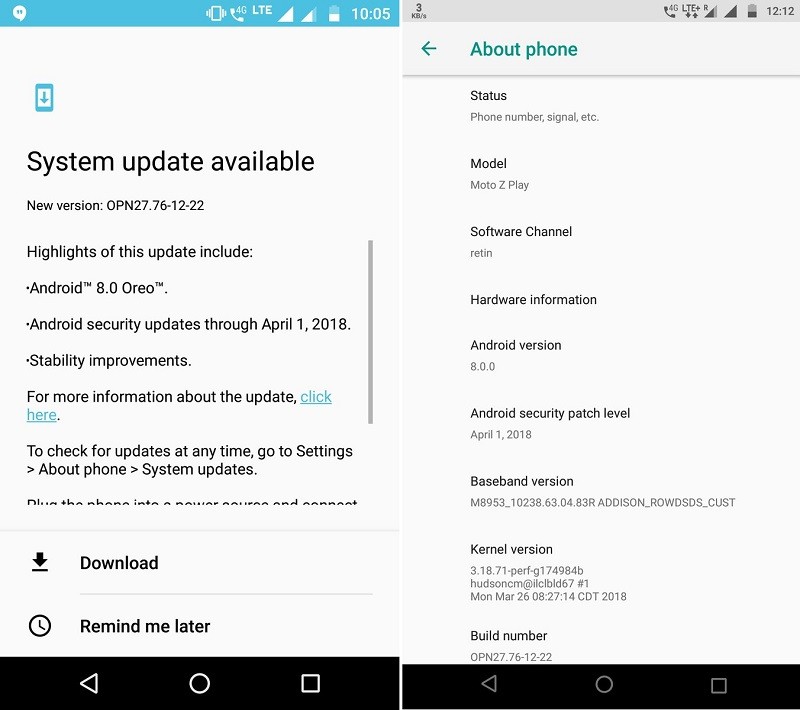 moto z play android 8 oreo update india