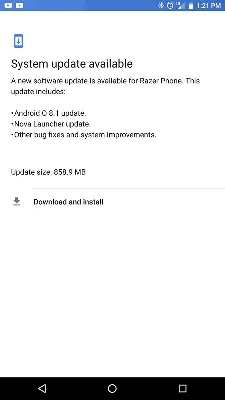 razer phone android 8 1 oreo update changelog