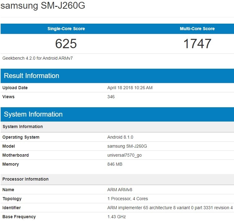 samsung sm j260g android go geekbench