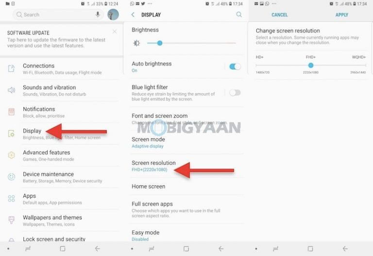 samsung galaxy change screen resolution