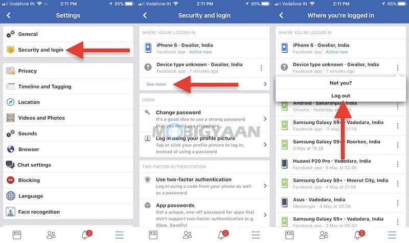 How to log out facebook