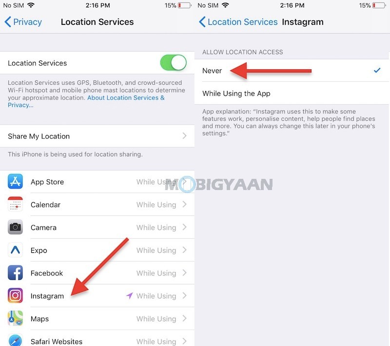 Turn off location services for Instagram on iPhones 1