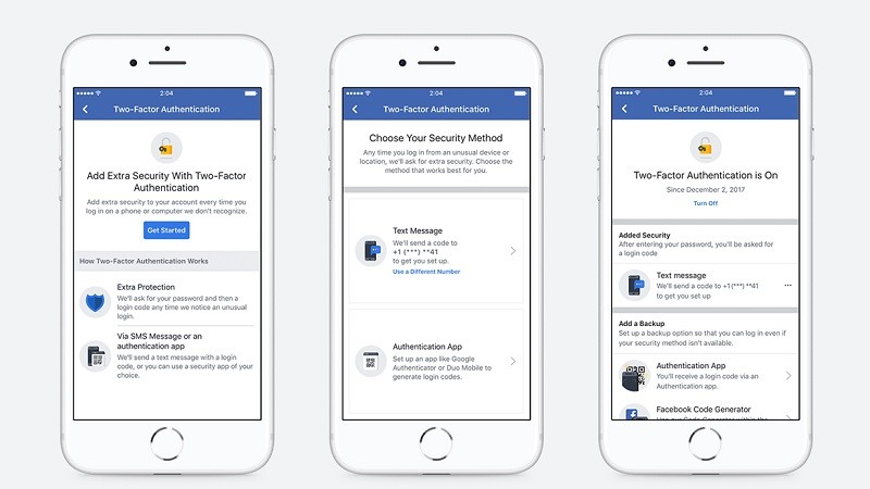 facebook supports authentication apps for two factor authentication