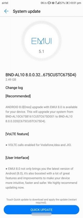 honor 7x android 8 oreo update india