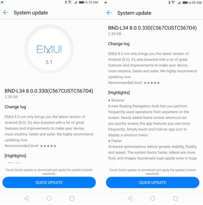 huawei mate se android 8 oreo update