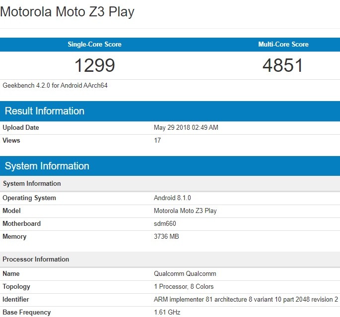 moto z3 play geekbench