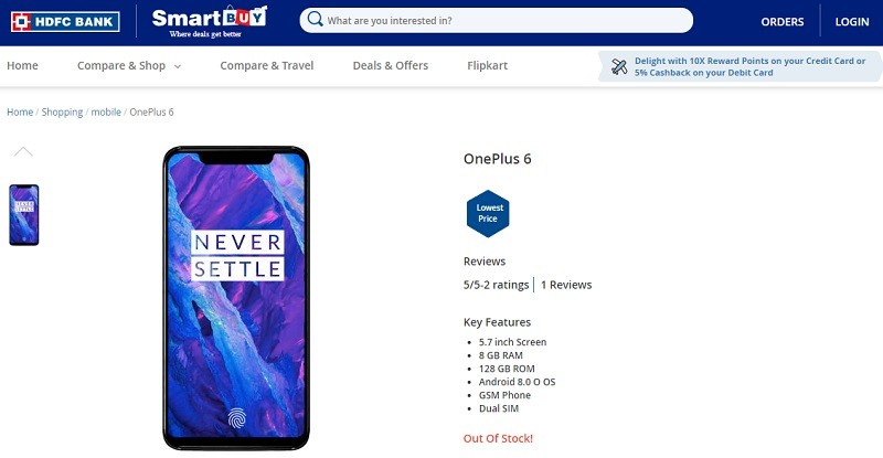 oneplus 6 hdfc bank smartbuy listing