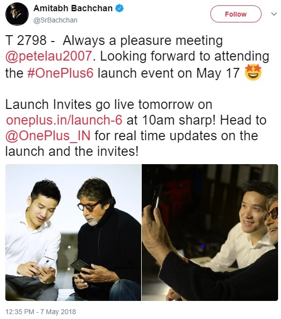 Amitabh Bachchan accidentally shows off OnePlus 6 in Black and White colors in a tweet, deletes it later 1 oneplus 6 live photo leak white black color 3