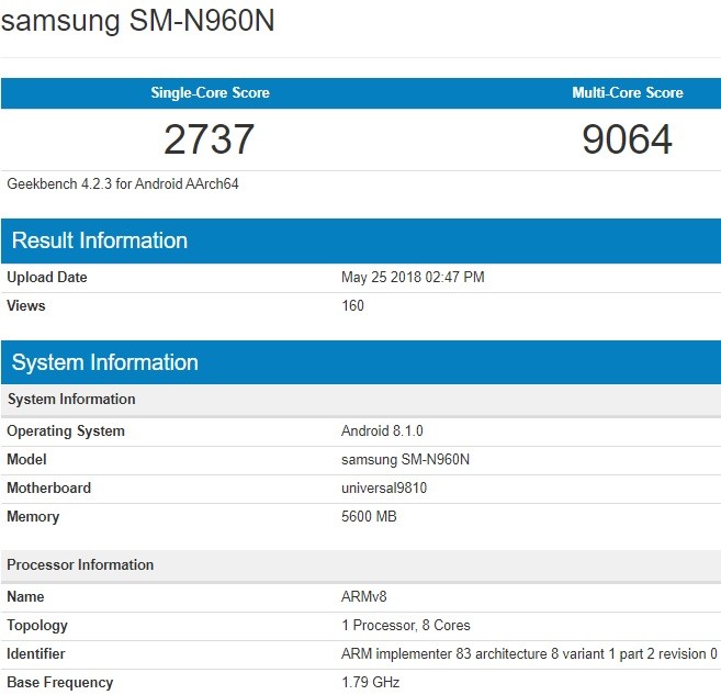 samsung galaxy note9 sm n960n geekbench