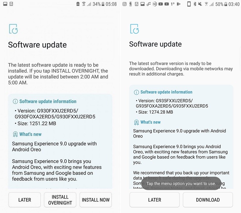 samsung galaxy s7 s7 edge oreo update