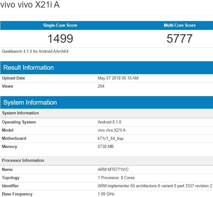 vivo x21i a geekbench