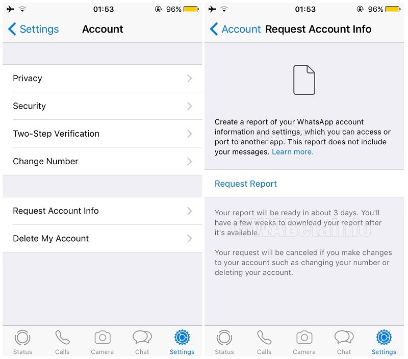 whatsapp request account info ios