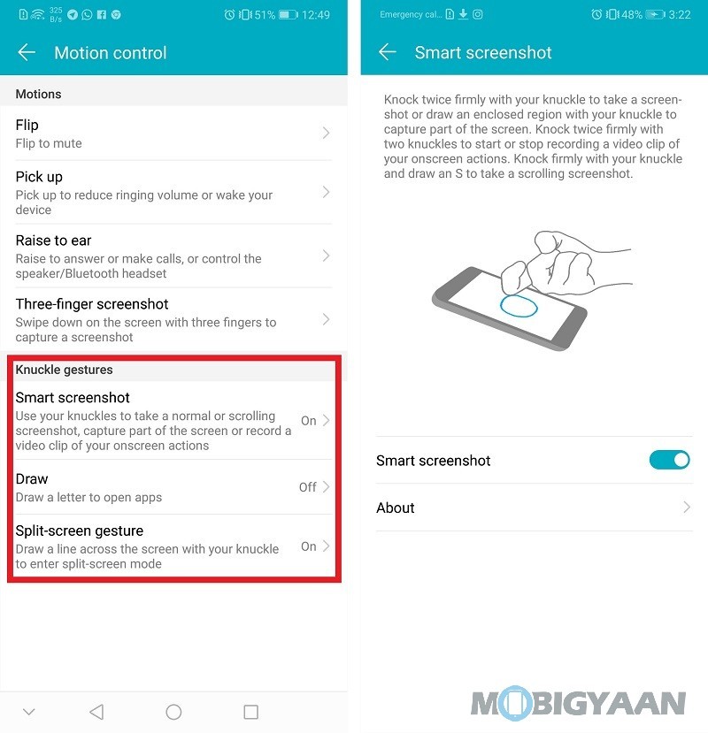 Honor 10 Top Features and Tricks Knuckle Gestures 1