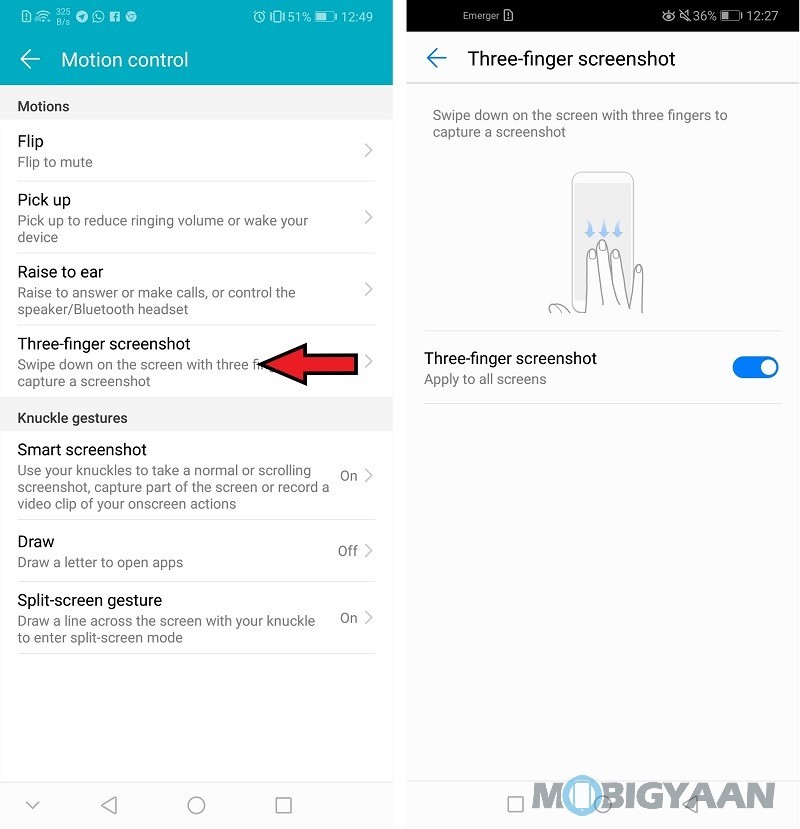 Honor 10 Top Features and Tricks Three Finger Screenshot