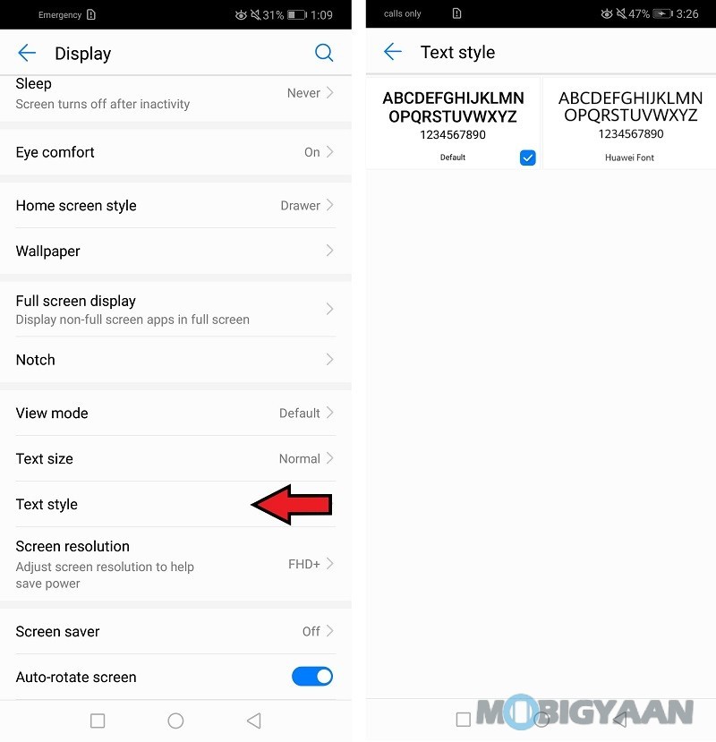 Huawei P20 Lite Changing Font Style 2