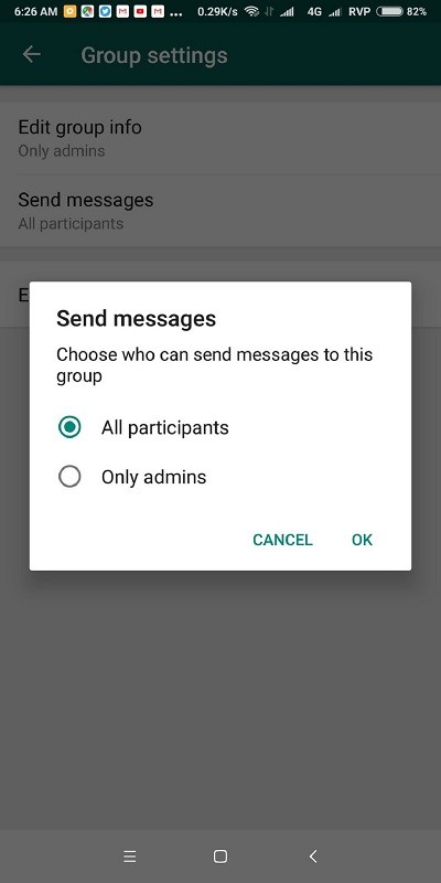 whatsapp send messages restrict group members 1