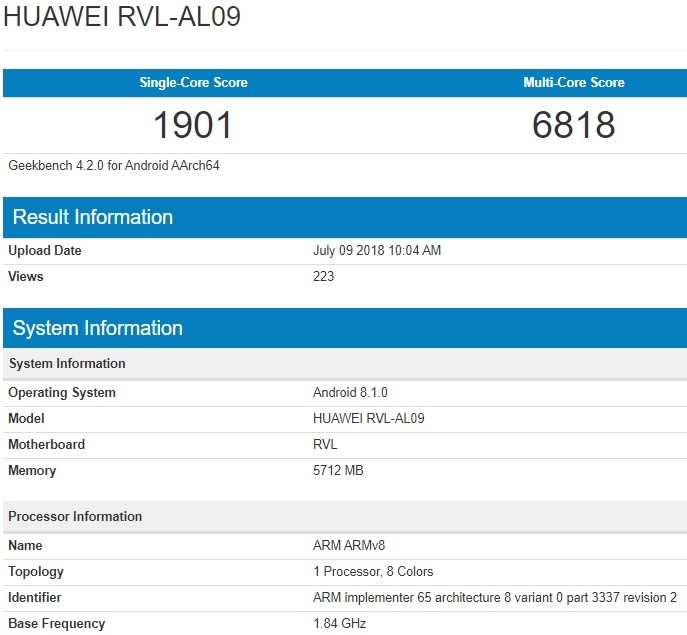 honor note 10 rvl al09 geekbench