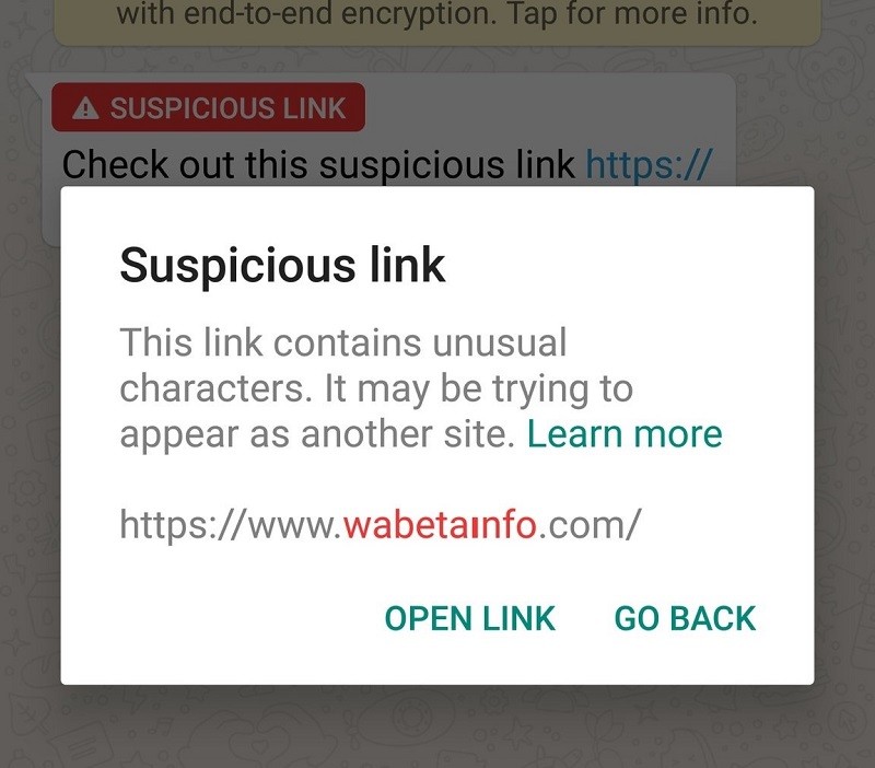 whatsapp suspicious link detection feature android beta 2