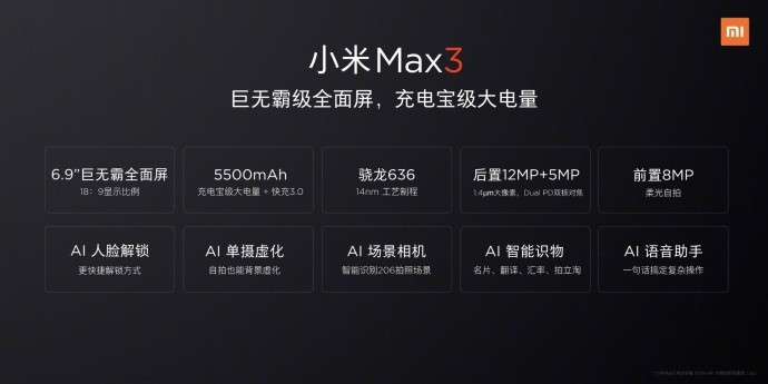 xiaomi mi max 3 specs official shared 1