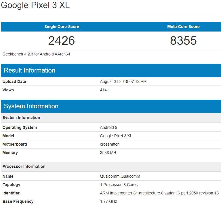 google pixel 3 xl geekbench