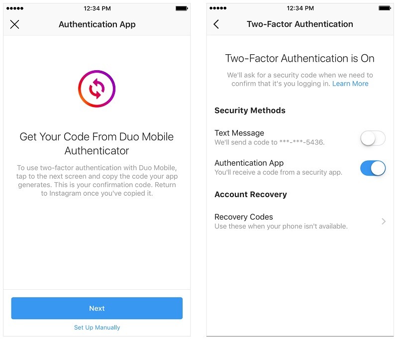 instagram two factor authentication third party app support