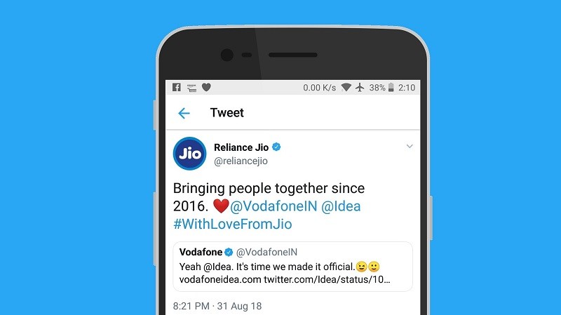 Reliance Jio pokes fun at Vodafone and Idea upon completion of their merger