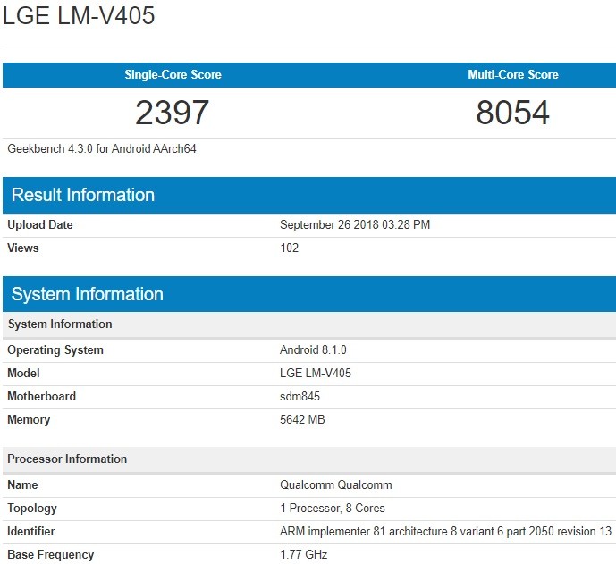 lg v40 thinq geekbench