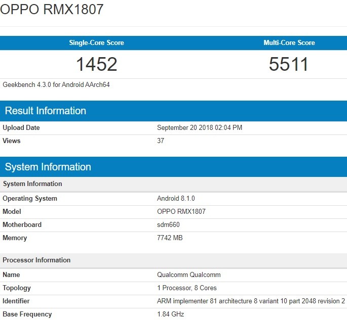 realme 2 pro geekbench