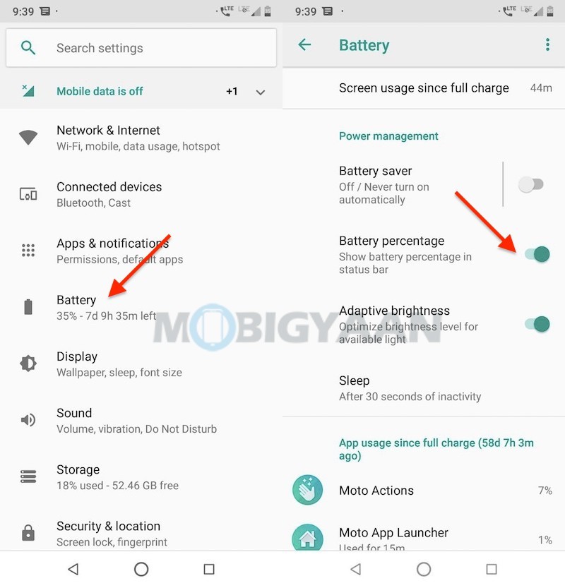 How to view battery percentage on Motorola One Power Guide 0