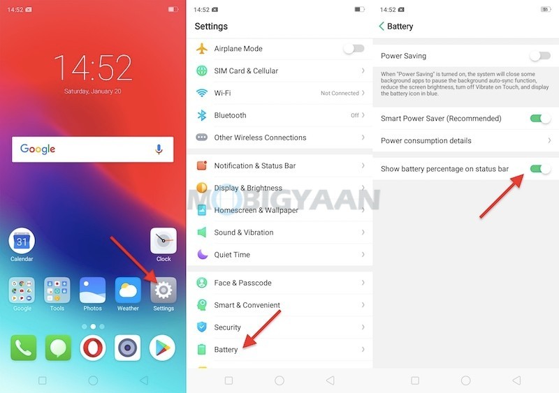 How to view battery percentage on Realme C1 Guide 1