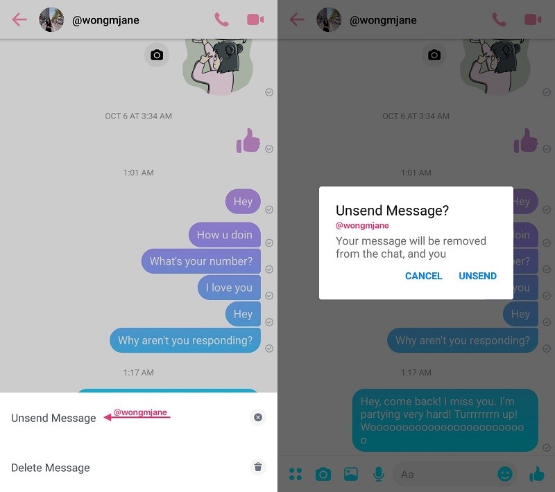 facebook messenger testing unsend messages option