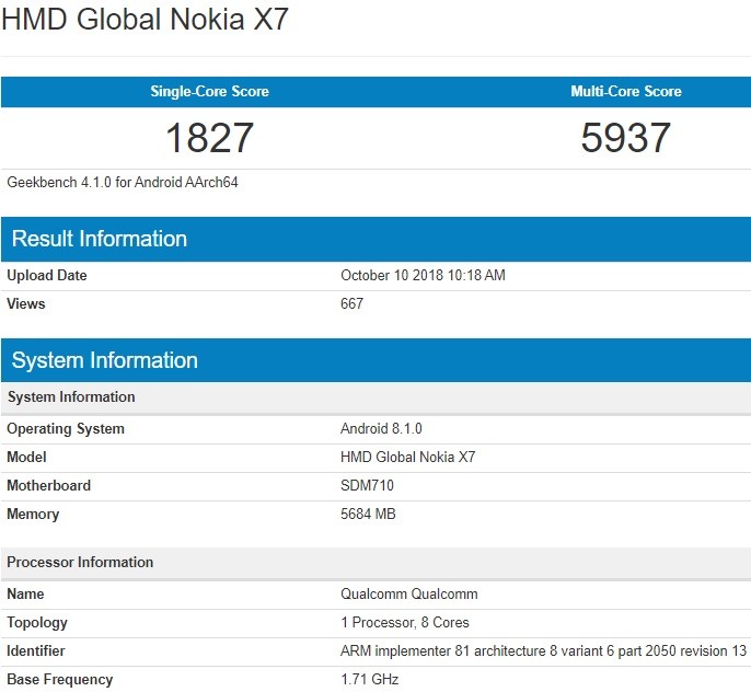 nokia x7 7 1 plus specs geekbench