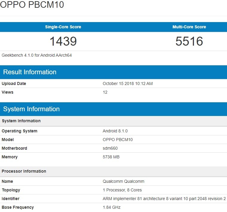 oppo r15x pbcm10 geekbench