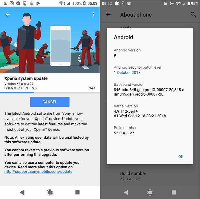 sony xperia xz2 android pie update