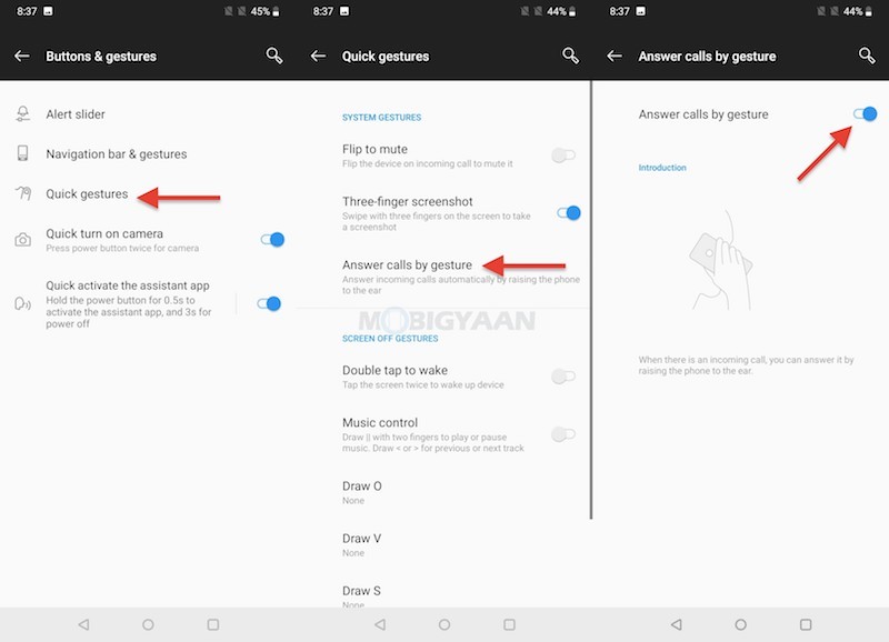 OnePlus answer call gesture